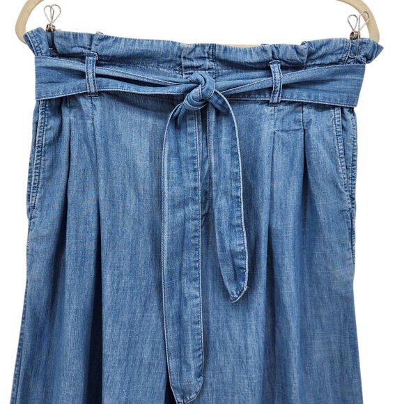 Madewell Womens 8 Pants Denim Paperbag Pants Blue Pleated High Rise Belted - Picture 2 of 9